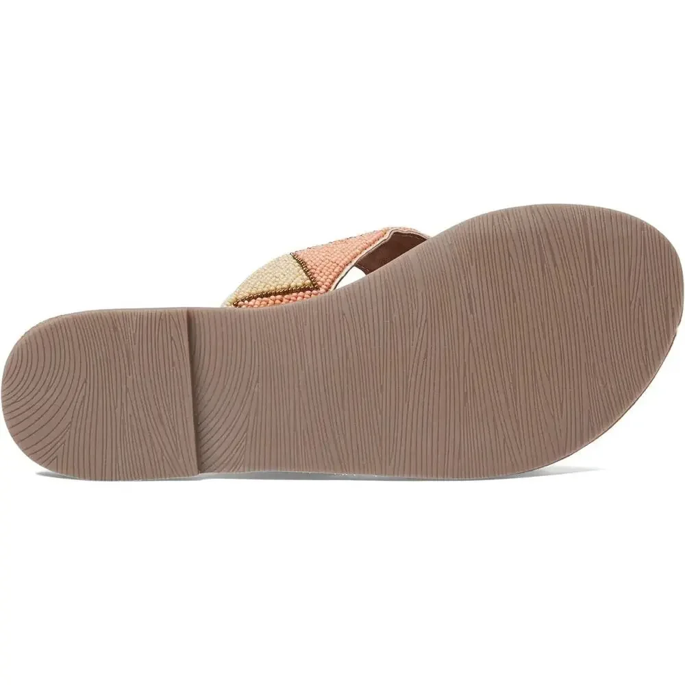 NEW Roan Bed Stu Beaded Slip On Sandals Beige Leather Lining Hand Made Size 7.5